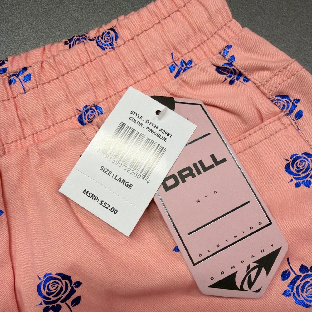 Drill Clothing Company Mens L Stretch Chino Shorts Pink W/ Rose Print NWT - Picture 5 of 6
